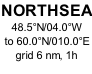 NORTHSEA 48.5°N/04.0°W  to 60.0°N/010.0°E  grid 6 nm, 1h