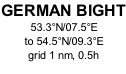 GERMAN BIGHT 53.3°N/07.5°E   to 54.5°N/09.3°E grid 1 nm, 0.5h